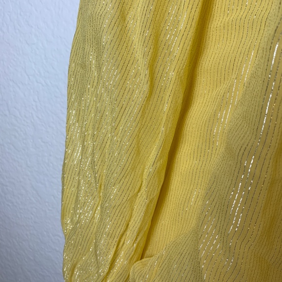 Parker Mylah Shirred Top Large NEW Dandelion Lemon Yellow Silver Metallic - Picture 4 of 13